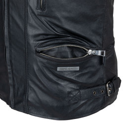 Veste en cuir véritable pour homme - Noir avec rayures beige et orange