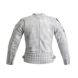 Veste de moto en cuir pour femme avec poches et sangles réglables - Blanc