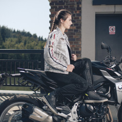 Veste de moto en cuir pour femme avec poches et sangles réglables - Blanc