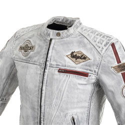 Veste de moto en cuir pour femme avec poches et sangles réglables - Blanc
