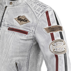Veste de moto en cuir pour femme avec poches et sangles réglables - Blanc