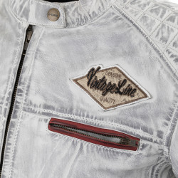 Veste de moto en cuir pour femme avec poches et sangles réglables - Blanc