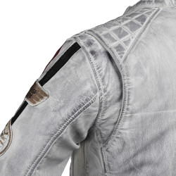 Veste de moto en cuir pour femme avec poches et sangles réglables - Blanc