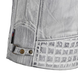 Veste de moto en cuir pour femme avec poches et sangles réglables - Blanc