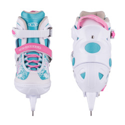 Patins 3 en 1 ajustables avec châssis incliné - lames à glace / roulettes / rollers