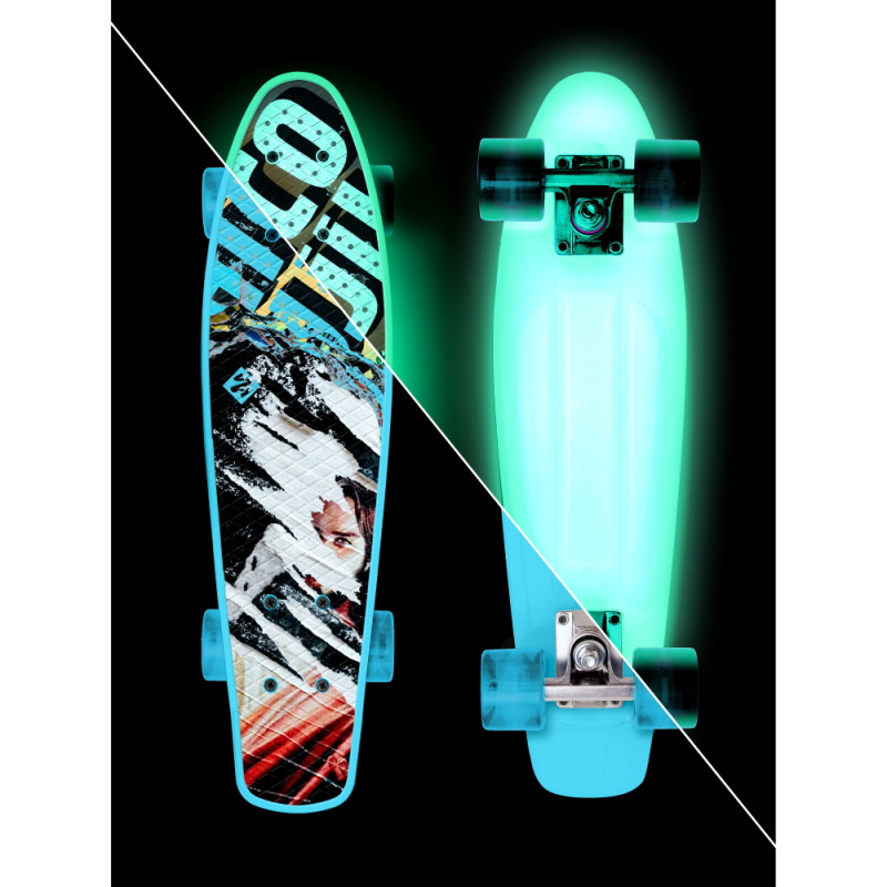 Penny board phosphorescent bleu - planche en bois 57,2 x 16 cm