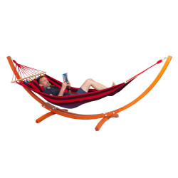Ensemble élégant de hamacs et support en bois en vernis incolore - capacité de 120 kg