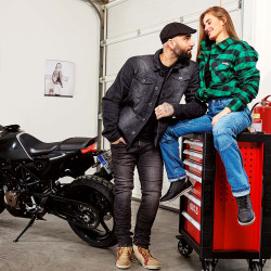 Veste en Jean homme pour la moto avec protections épaules et coudes - Taille S à 5XL